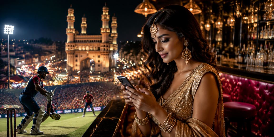 Evening view of Hyderabad's Charminar with cricket betting theme
